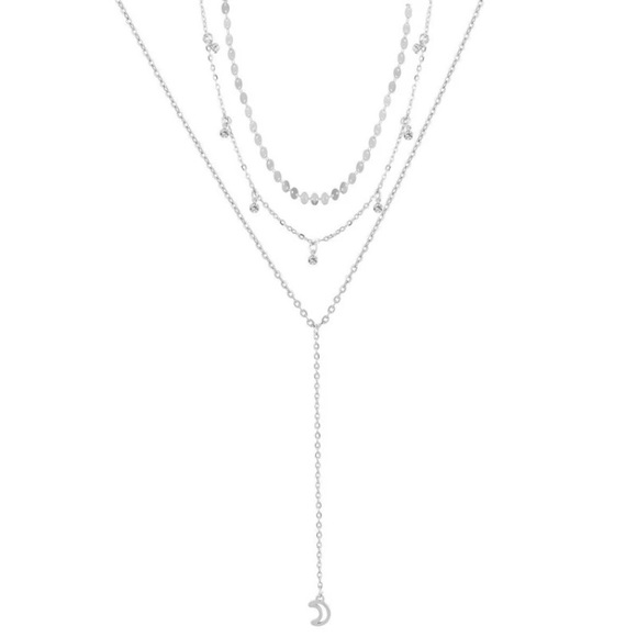 Silver Moon Crystal Drop Boho Layered Necklace - Picture 3 of 3